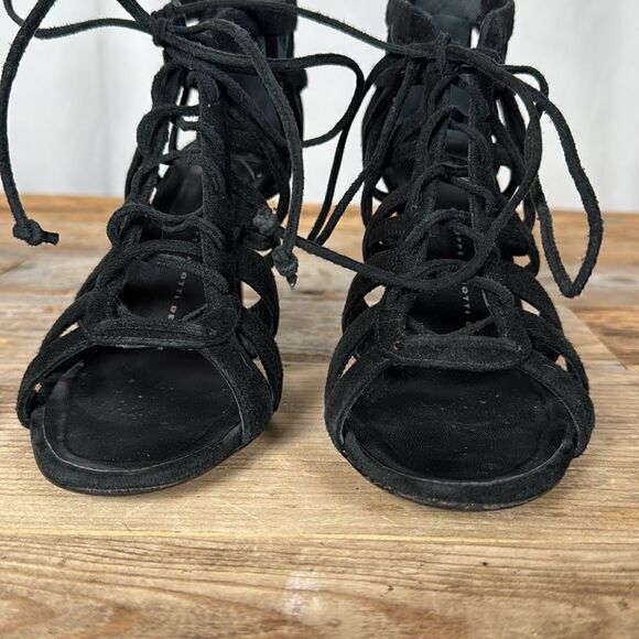 Giusseppe Zanotti Lace Up Gladiator Suede Cage Black Heels 36.5 - Picture 5 of 11